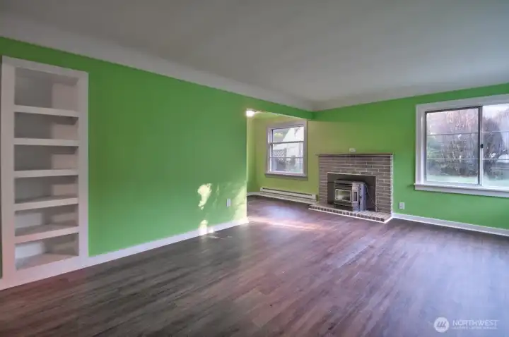 Living room with built ins.