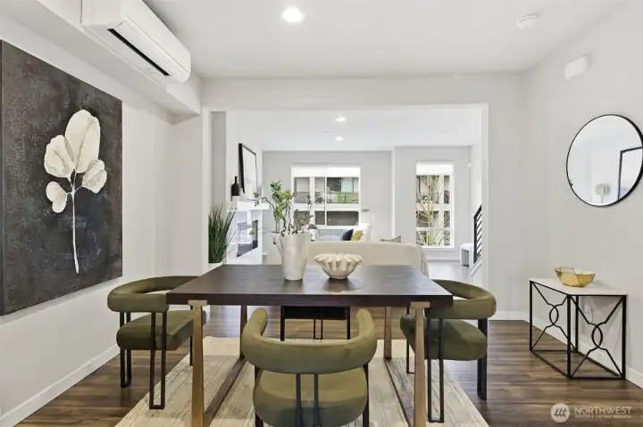Large dining room has a mini-split for both heat and Air Conditioning.