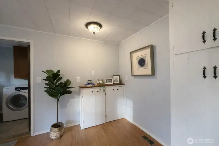 Cozy corner of family room with extra built in storage