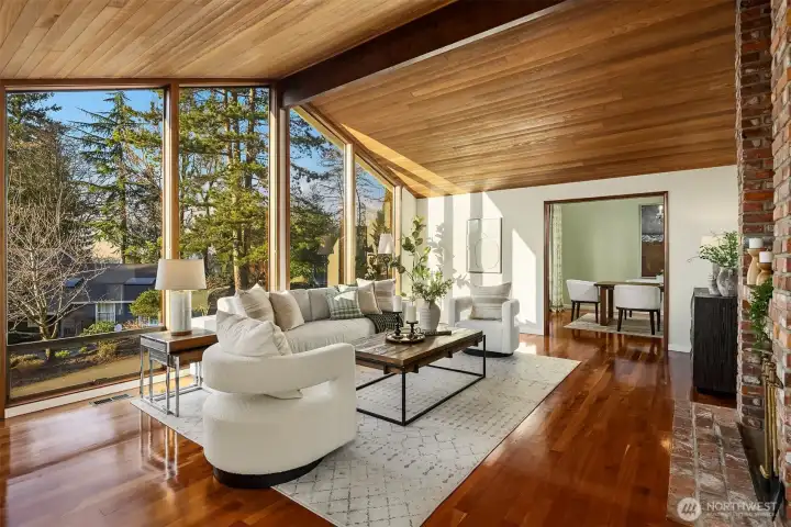 Enormous west facing glass windows allow lots of natural light to flood the space