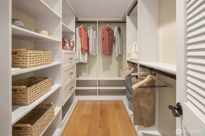 The Walk in Closet of the Primary Bedroom is a good size with convenient hanging and shelf space for clothing.
