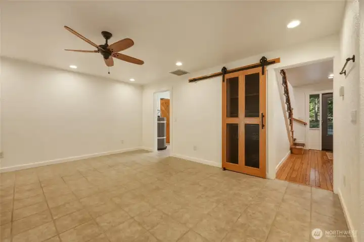 Custom under stair pantry with roll out shelving