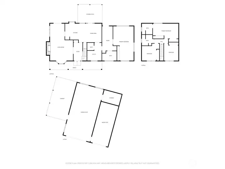 Floor plans of the 1st Floor, 2nd Floor and the Garage/Shop