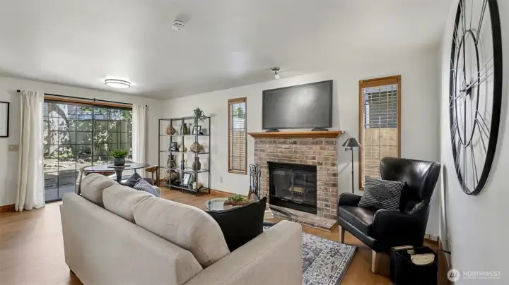 The family room is spacious and also has new wood floors.