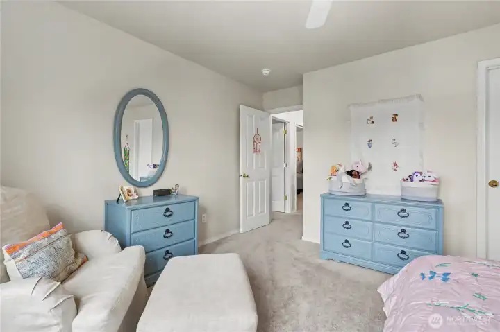 Bedroom 2 -All bedrooms have ceiling fans for summer comfort-Home has new heat pump!