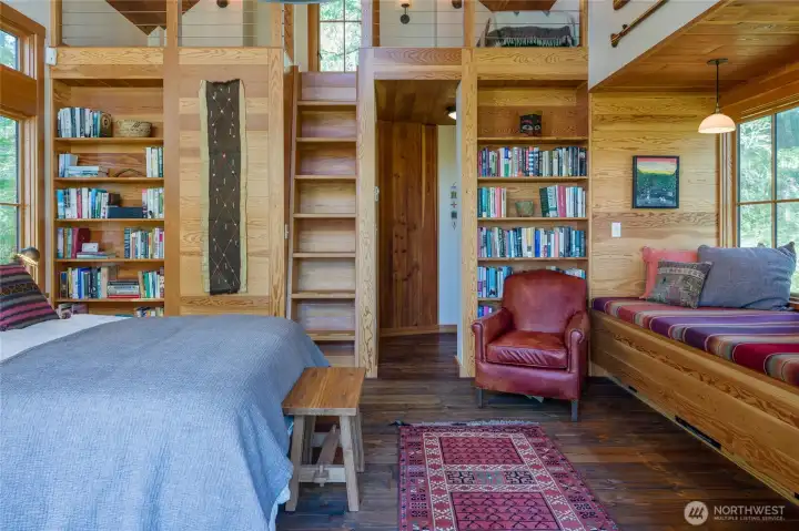 Both the bench and the small loft add additional sleeping space