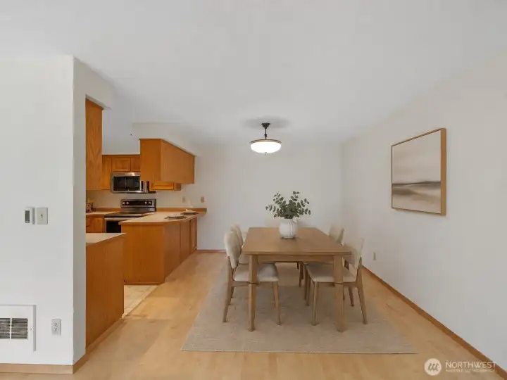 View of the dining room (virtually staged)