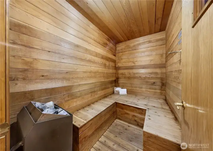 Indoor sauna on first floor.