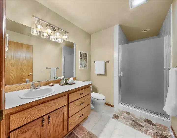 First floor bath with extra large shower.