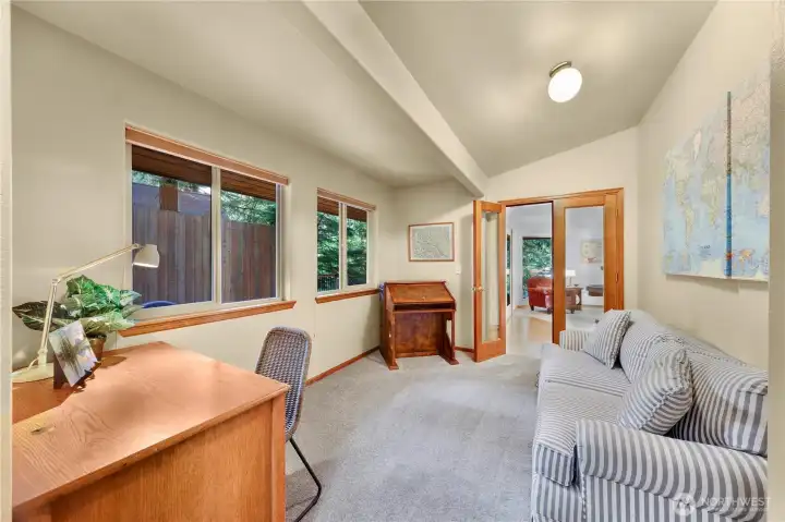 Close the french doors for privacy.