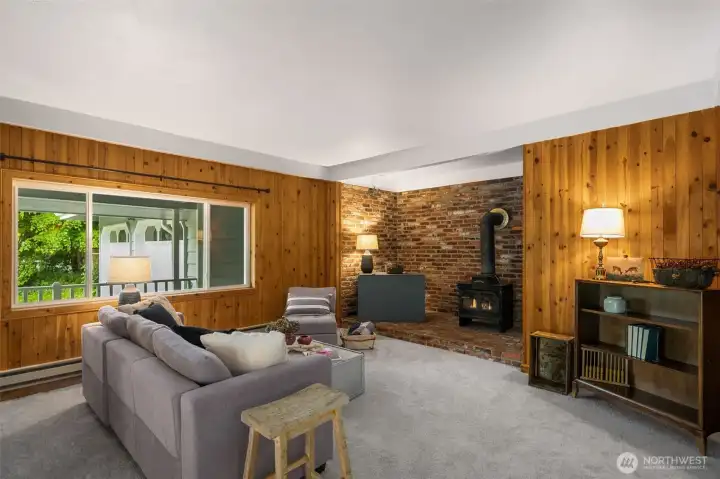 Living room with wood stove