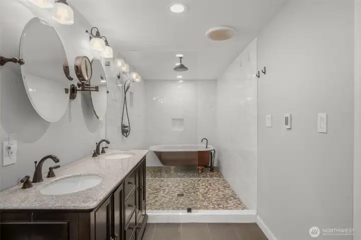 Primary bathwith radient  floor heating