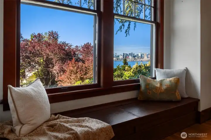 The window seat features storage below as well as splendid views. The window seat features storage below as well as splendid views.