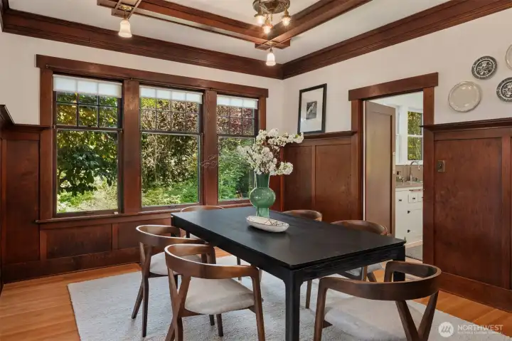 The lot abuts a vacated street which makes for lush backdrop for the dining room and gardens. The lot abuts a vacated street which makes for lush backdrop for the dining room and gardens.