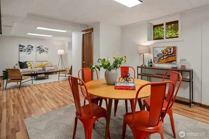 This fully permitted basement boasts multiple recreation spaces as well as a three-quarter bath and storage. This fully permitted basement boasts multiple recreation spaces as well as a three-quarter bath and storage.