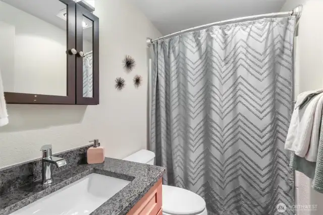 Your bathroom includes a combination shower and tub.
