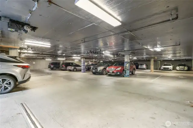 Secured garage also includes bike storage.