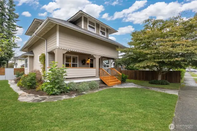 The front elevation of the home from the corner.