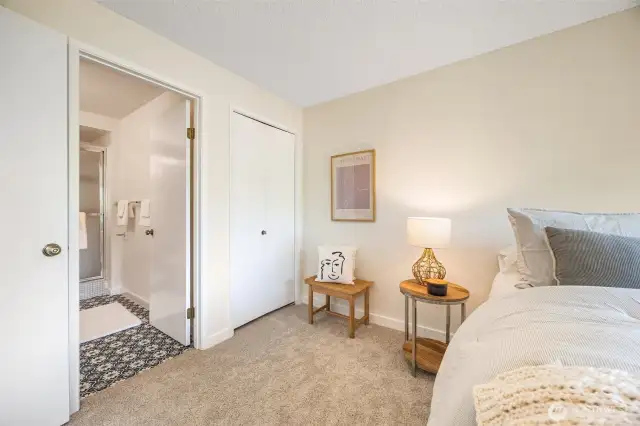 Primary bedroom with attached bath.