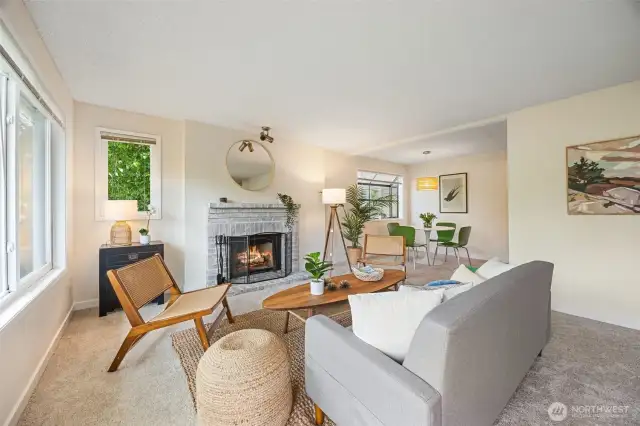 Living room open to dining area.