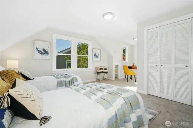 Second upstairs bedroom with alcove for studying/reading with peek-a-boo views of Puget Sound