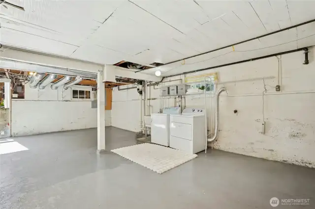 Basement partially finished room with laundry