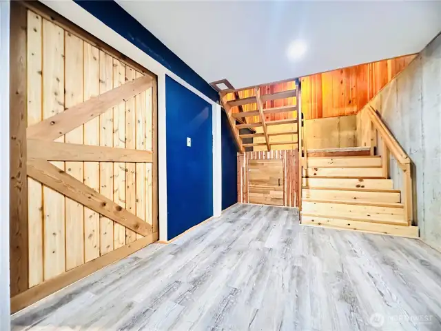 Extra finished flex space with storage going into bonus room.