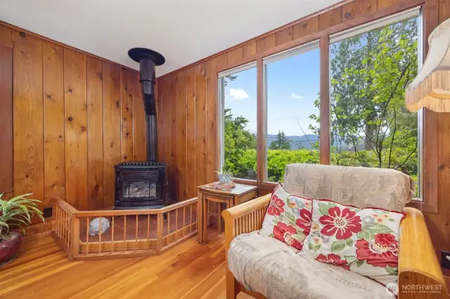 There is a freestanding gas stove for those chilly winter evenings in the corner of the living room.