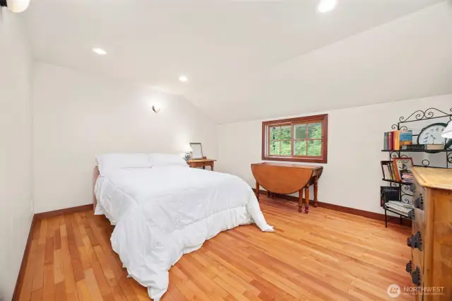 The third bedroom is one of the original bedrooms from the home constructed in 1937. It looks to the rear yard where the deer like to sleep, eat and frolic!