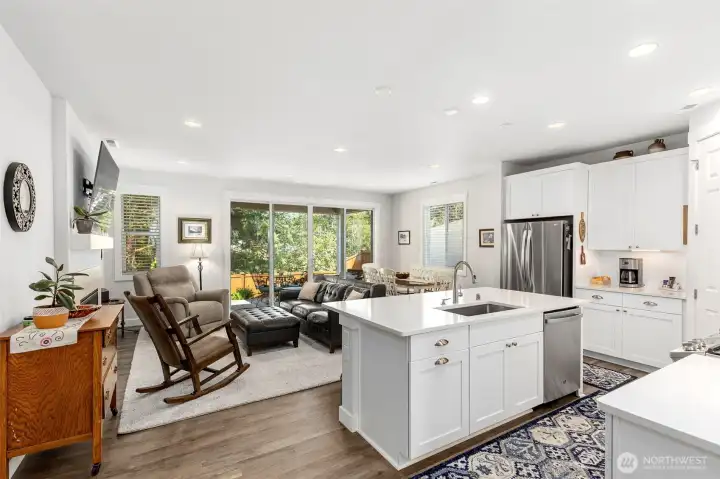 Open concept kitchen living and dining