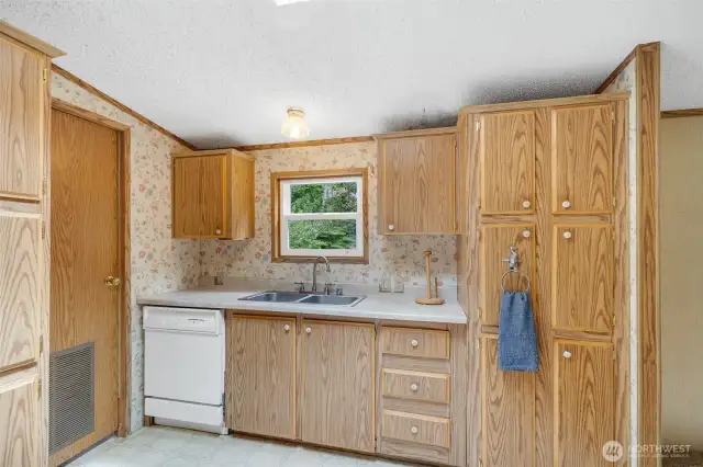 Kitchen with view to the backyard