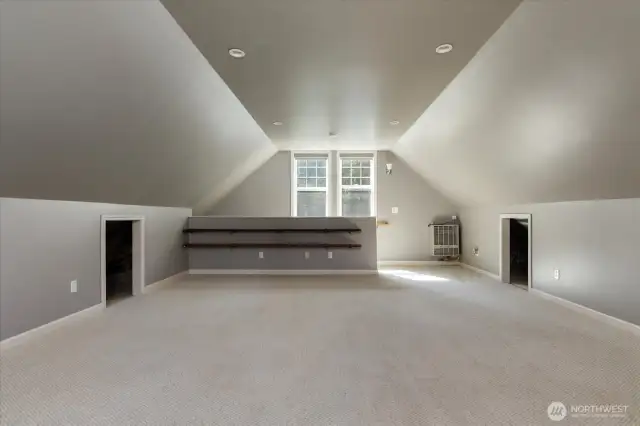 Oversized 2nd floor family room over garage with ample storage