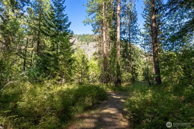 Enjoy views of Mazama’s iconic mountains and buttes as you wander on the community trail.