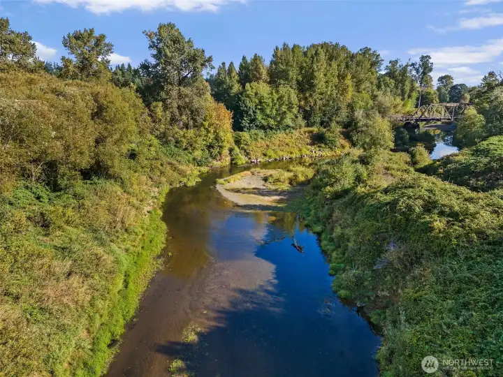 Chehalis River flows through portions of the property. You can see the Willapa walking Trail in the distance.