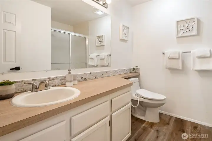 3/4 bathroom off of the primary.