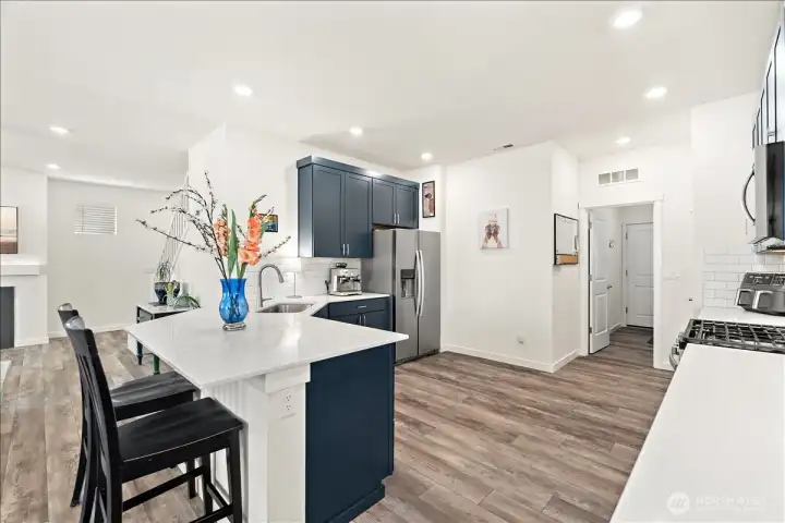 Stainless steel appliances and generous cabinetry make cooking a delight. Stainless steel appliances and generous cabinetry make cooking a delight.