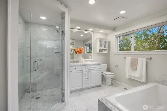 Luxury 5-Piece, Carrera Marble Bath in the Primary Suite