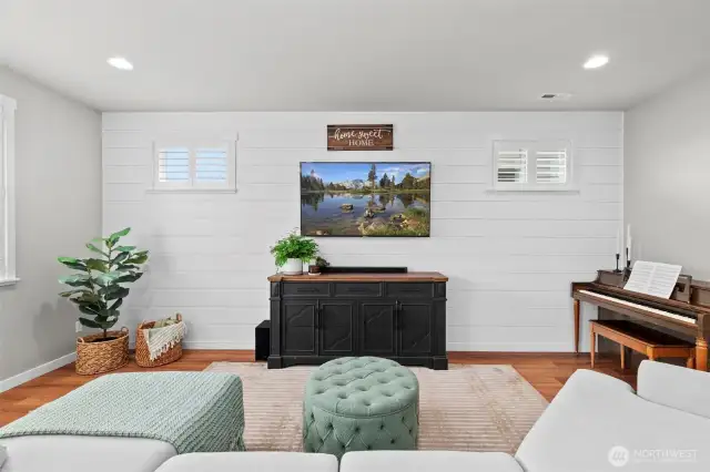 Shiplap feature wall.