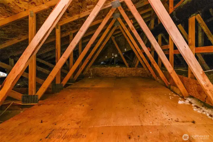 There is a generous space in the attic for storage.