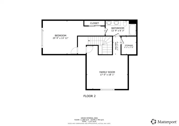 2nd level floorplan. Dimensions are approximate only.