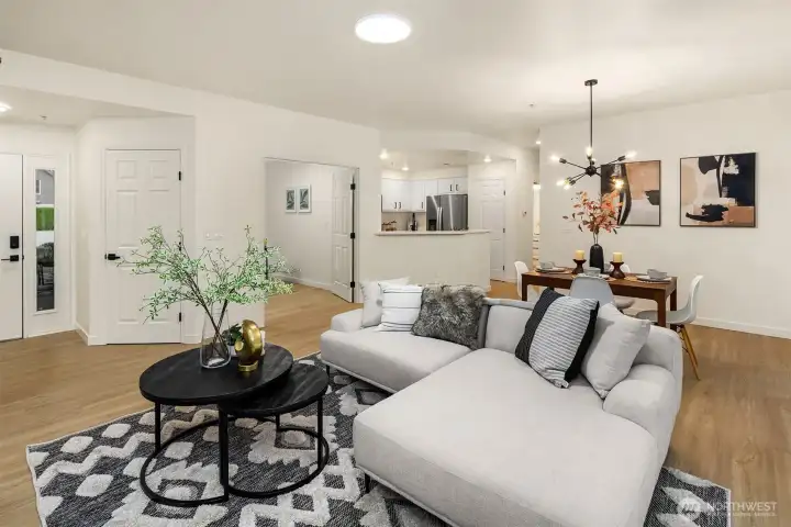 Kitchen offers full sight lines to the living space, making it a very welcoming spacious home.