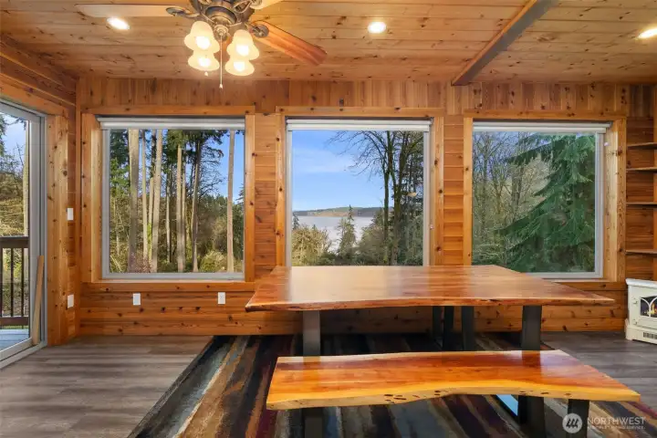 Cedar sunroom off kitchen.