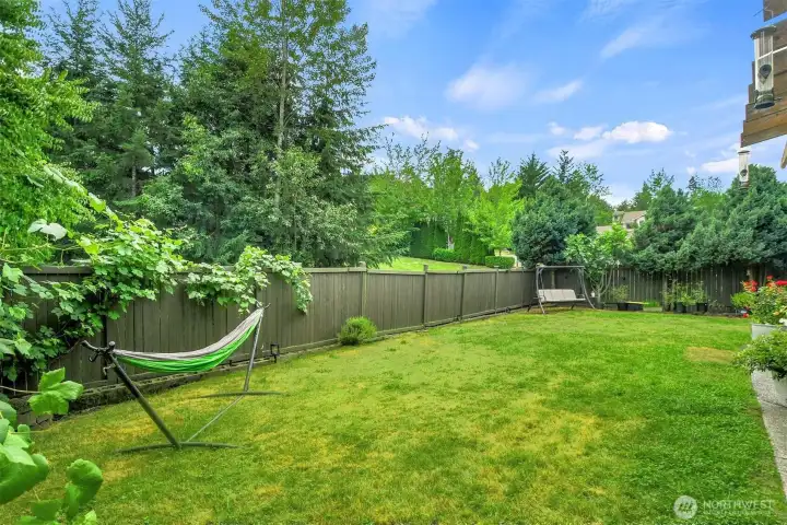 Spacious, fully fenced backyard with lush lawn, mature landscaping, and plenty of room to relax, play, or entertain. Spacious, fully fenced backyard with lush lawn, mature landscaping, and plenty of room to relax, play, or entertain.