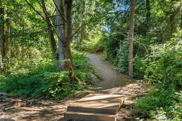 Scenic wooded trails just steps from home. Scenic wooded trails just steps from home.