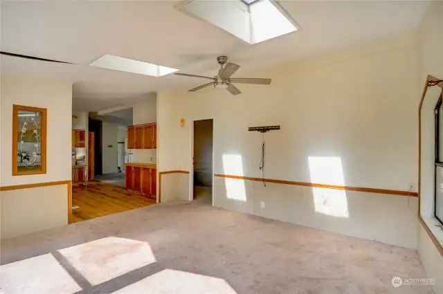 Looking out from the family room towards the dining room and living room.