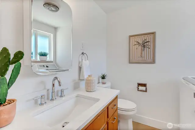 New marble counter tops and sink in the 1/2 bath.