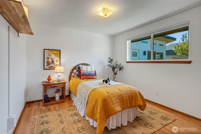 Second bedroom with radiant heater.