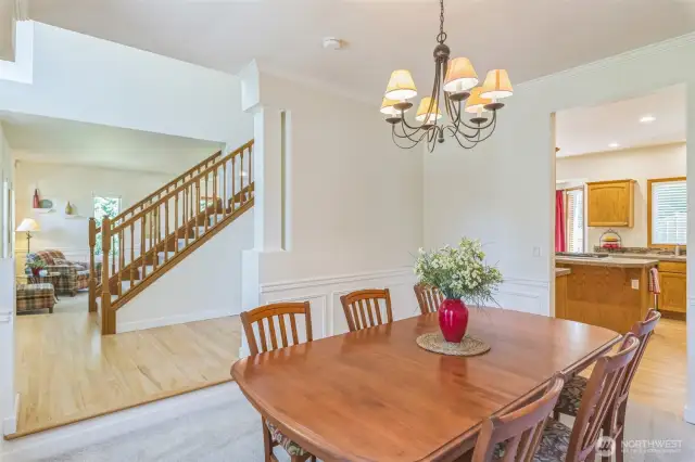 Enter the home and notice the newly refinished oak floors.  Beautiful dining room to the right.