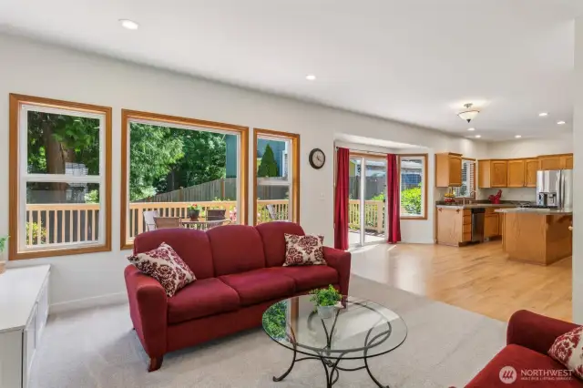Living room is open to the eat-in kitchen.