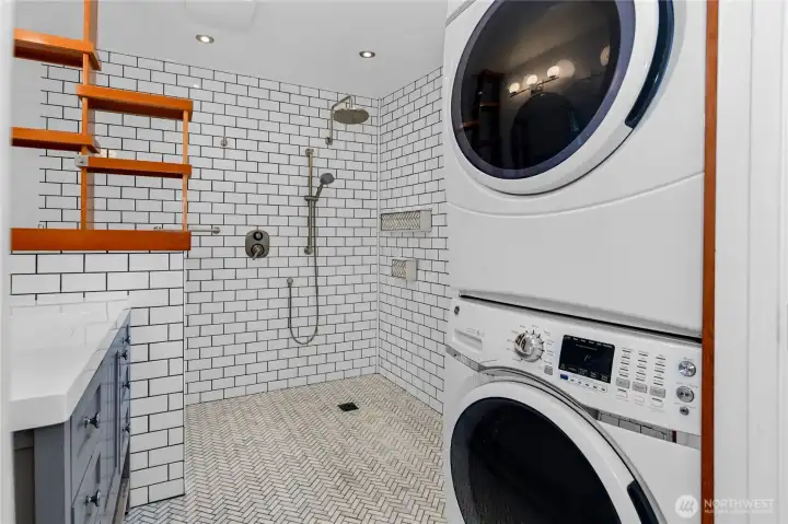 Stackable washer and dryer included.